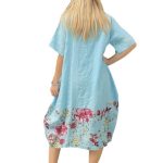 1737 - SKY BLUE - Italian Made Linen Upward Curve Floral Print Hem Midi Dress $162.95-2