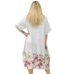 1737 - WHITE - Italian Made Linen Upward Curve Floral Print Hem Midi Dress $162.95-1