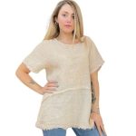 Linen Double Frayed Edge Top - Beige