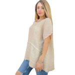 2407 - LINEN DOUBLE FRAYED EDGE TOP - BEIGE 112.95-2