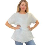 Linen Double Frayed Edge Top - Sky Blue