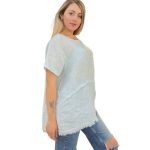 2407 - LINEN DOUBLE FRAYED EDGE TOP - SKY BLUE 112.95-2