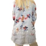 2509- LINEN FLORAL PRINT 3-4 SLEEVE TOP - JEANS BLUE132.95-1