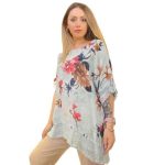 2509- LINEN FLORAL PRINT 3-4 SLEEVE TOP - JEANS BLUE132.95-2