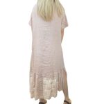 Italian Made Linen 1-2 Floral Check Lace Sleeve & Border Midi Dress - Pale Pink - 2177 139.95-2