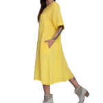 Italian Made Linen Over-sized A-line Midi Dress- Daffodil Yellow 91609 $157.95-2