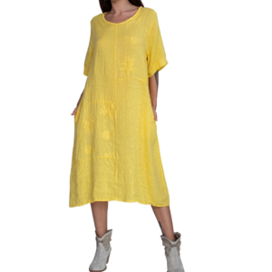 Linen Over-sized A-line Midi Dress- Daffodil Yellow