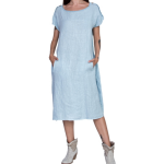 Italian Made Linen Tunic Midi Dress - Light Blue 92363 $149.95-1