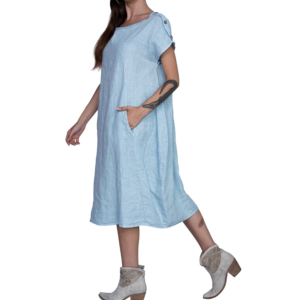 Linen Tunic Midi Dress- Light Blue