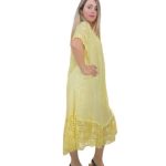 Italian Made Linen half Floral Check Lace Sleeve & Border Midi Dress - Lemon Yellow- 2177 $139.95-2