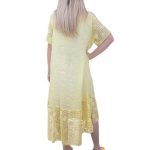 Italian Made Linen half Floral Check Lace Sleeve & Border Midi Dress - Lemon Yellow- 2177 $139.95-3