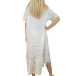 Italian Made Linen half Floral Check Lace Sleeve & Border Midi Dress - White - 2177 $139.95-3