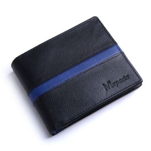 Genuine Cowhide Leather Mens Sport Wallet Black and Blue