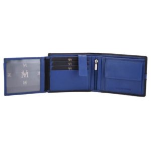 Genuine Cowhide Leather Mens Sport Wallet Black and Blue