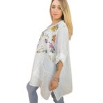 WHITE - 2491- LINEN TUNIC TOP WITH HALF FLORAL FRONT PRINT147.95-1