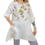 Linen Tunic Top With Half Floral Front Print